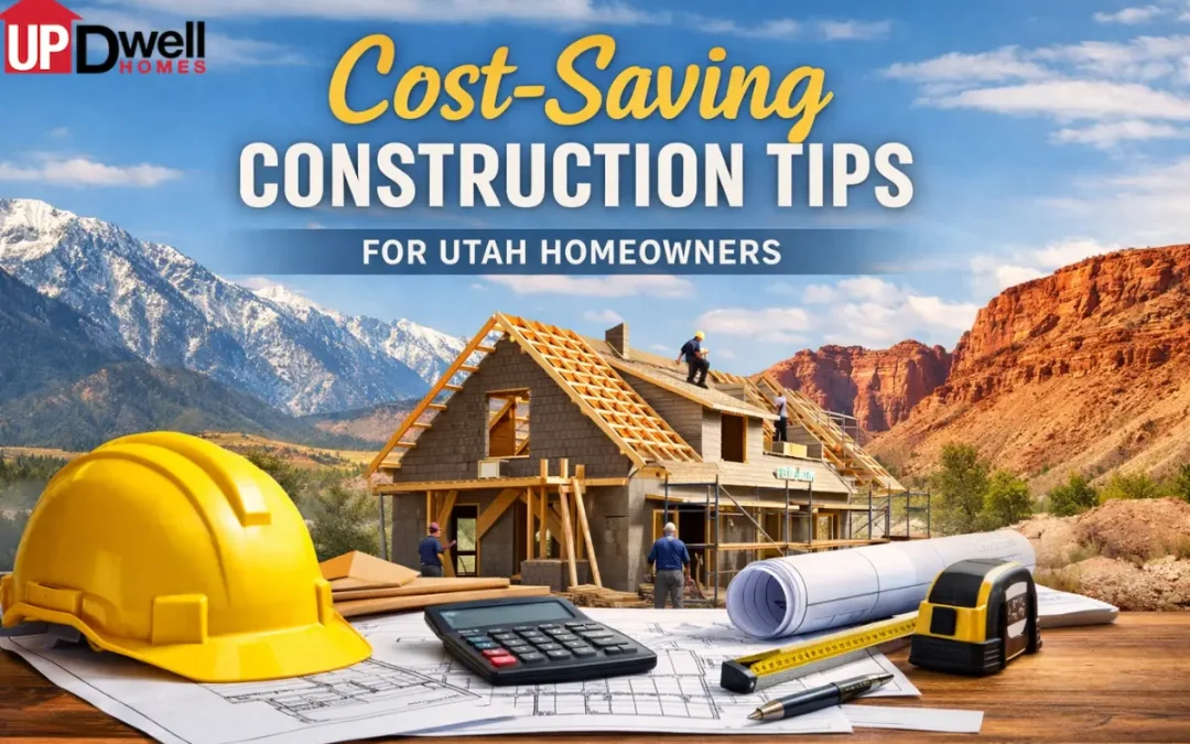 Visual guide with cost-saving construction tips tailored for Utah homeowners, emphasizing budget-friendly building practices.